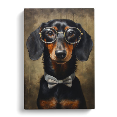 Dachshund with Glasses Painting - Wrapped Canvas