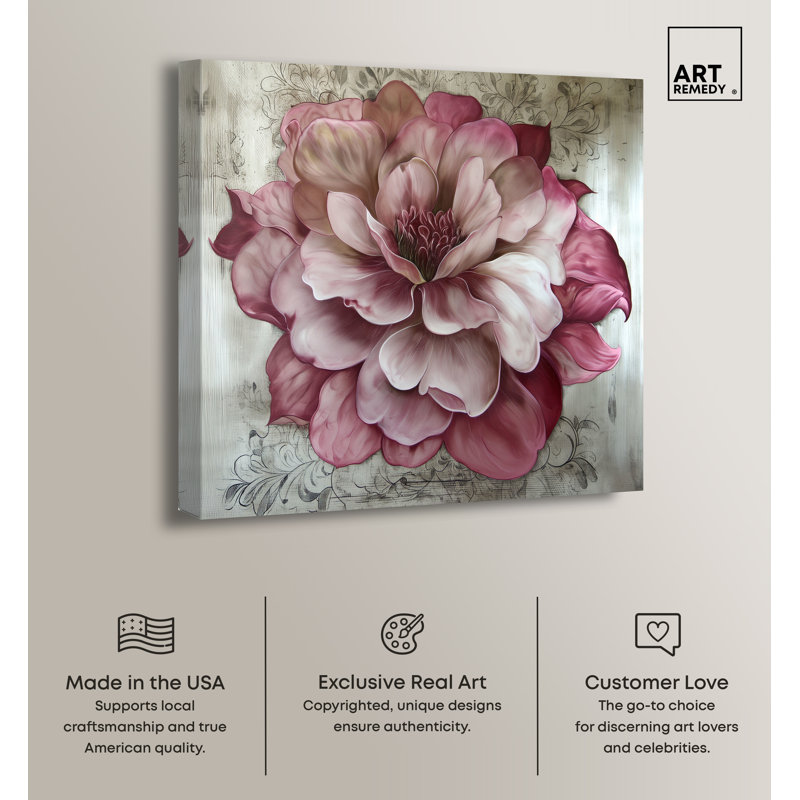 Darla Pink and White Floral Canvas Wall Art, 40" x 40"