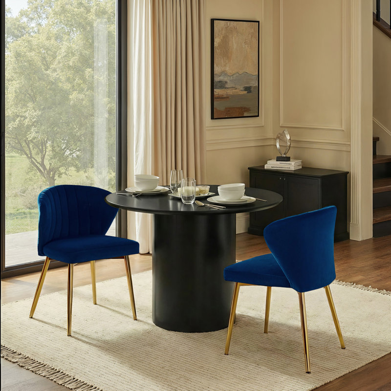 Chaise de salle à manger capitonnée en velours à oreilles moderne Euclid, Velours marine