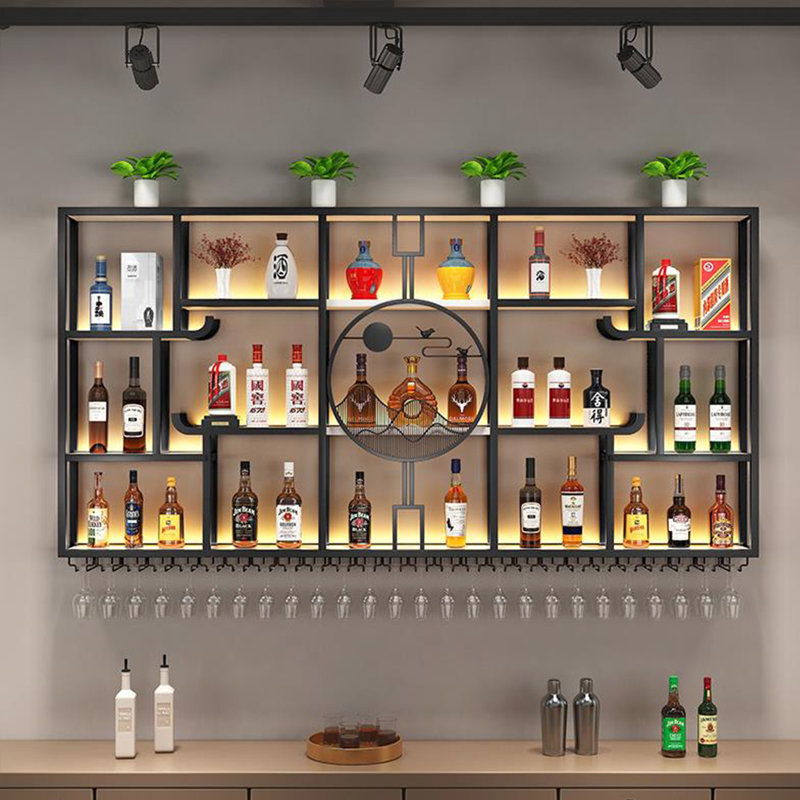 Modern Simple Wall Mounted Wine Rack, Black, 47.2" H x 70.8" W x 7.8" D