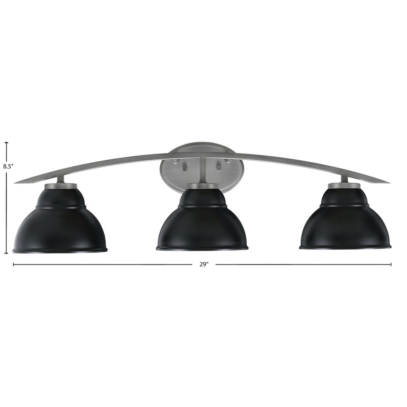 Kurve 3 Light Bath Bar With 7" Double Bubble Metal Shades, Silver, Black