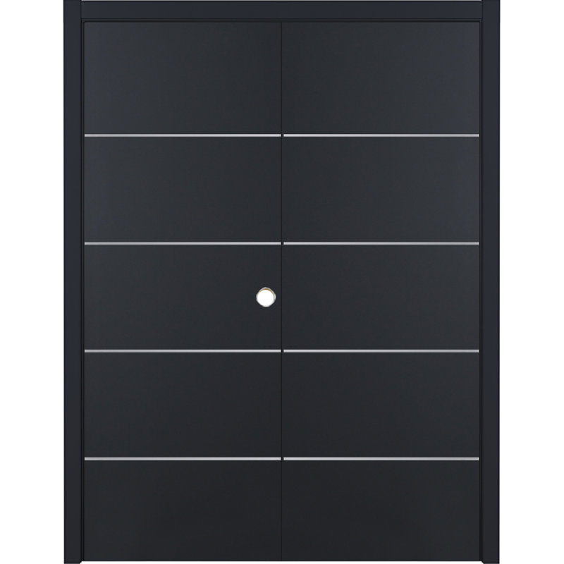 Glam G-Pro 010 - Porte intérieure double en stratifié noir doux pré-suspendu 60 po x 96 po, 60" x 96", Gauche
