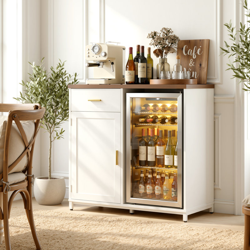 Armoire à café de 40 po de largeur avec mini espace réfrigérateur et mini support armoire avec prise de courant, Blanc