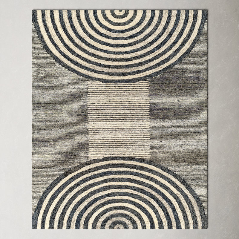 Handmade Black and Beige Wool Geometric 8' x 10' Rug
