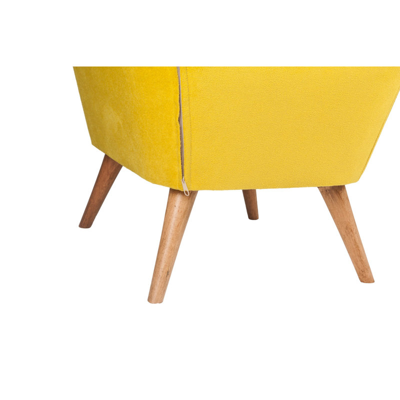 Pouf en bois massif avec tissu facile à nettoyer, couleur moutarde, 22,4 po x 17,7 po x 17,7 po | Rembourrage 100% polyester, rembourrage en mousse à 32 bandes | Ajout élégant au décor de salon, de chambre à coucher et de maison