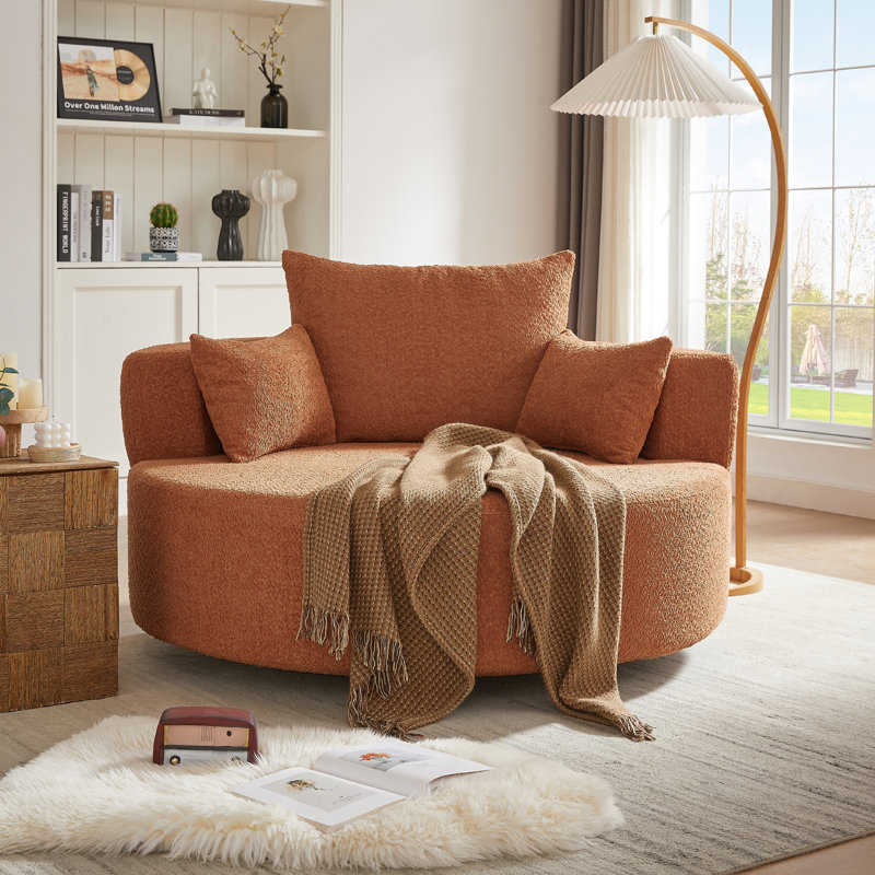 Chunni 360° Swivel Chenille Accent Chair with Removable Pillows, 35.5'' H x 56.3'' W x 56.3'' D, Orange