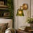 Vintage 1-Light Green Embossed Glass Wall Sconce With Brass Finish for Bedroom and Hallway