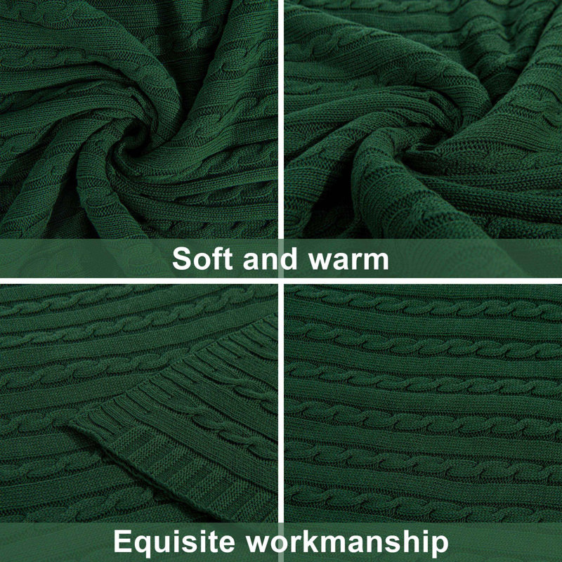 Couverture en coton tricoté , Vert foncé, L 80 po x l 60 po