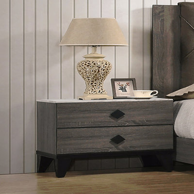 Table de chevet en bois deux tons avec 2 tiroirs, gris métallisé