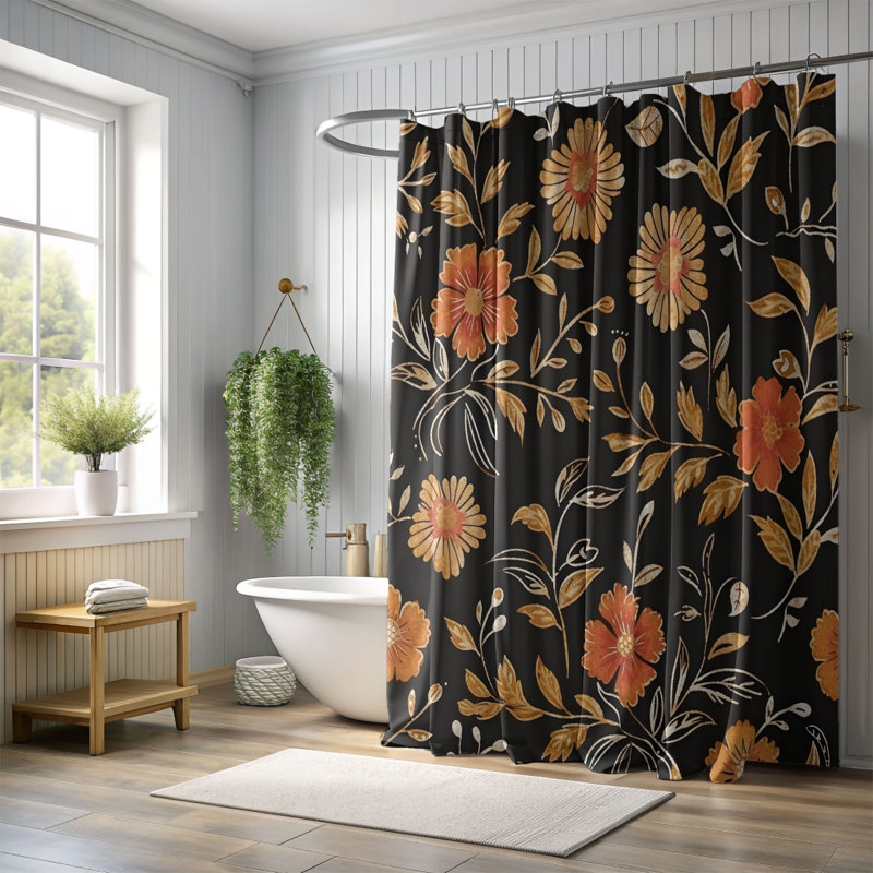 Fabric Floral - Premium Shower Curtain, 74"H x 71"W