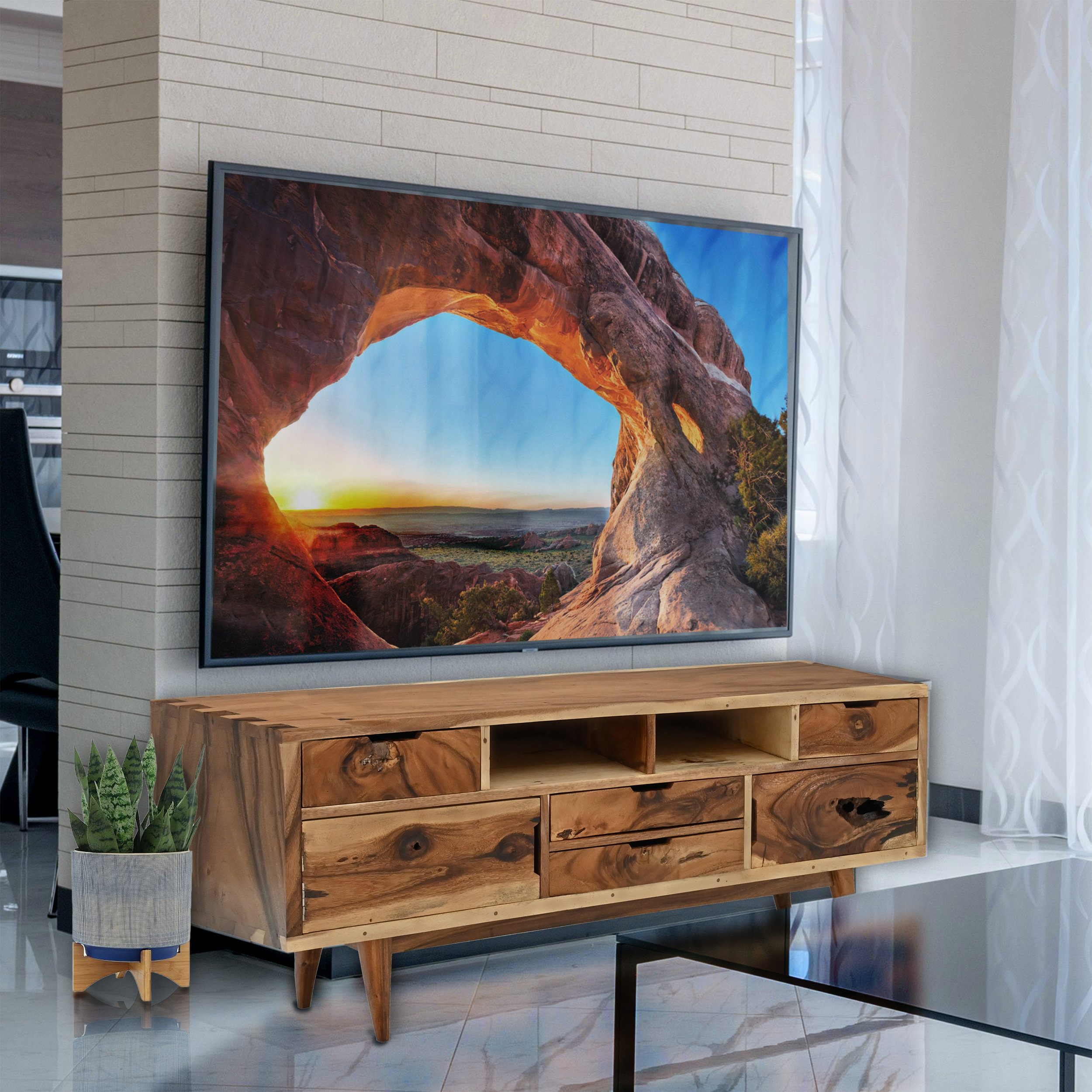 Chic Teak Solid Wood TV Stand for TVs up to 70\, image size:2500x2500