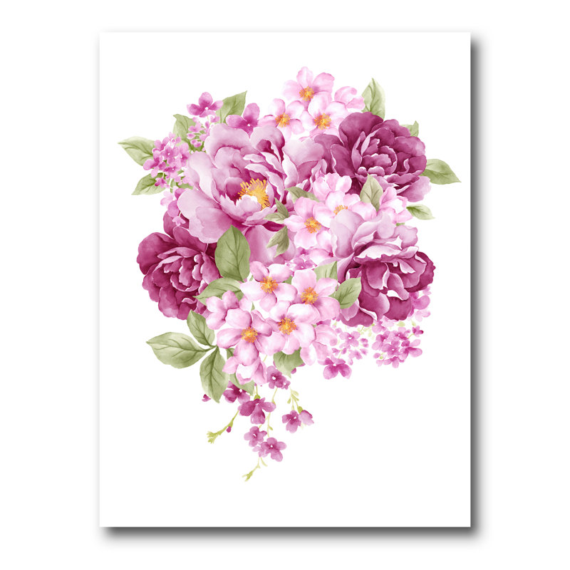 Fleurs roses rétro - peinture sur toile, Toile tendue, H 40 po x l 30 po x P 1 po