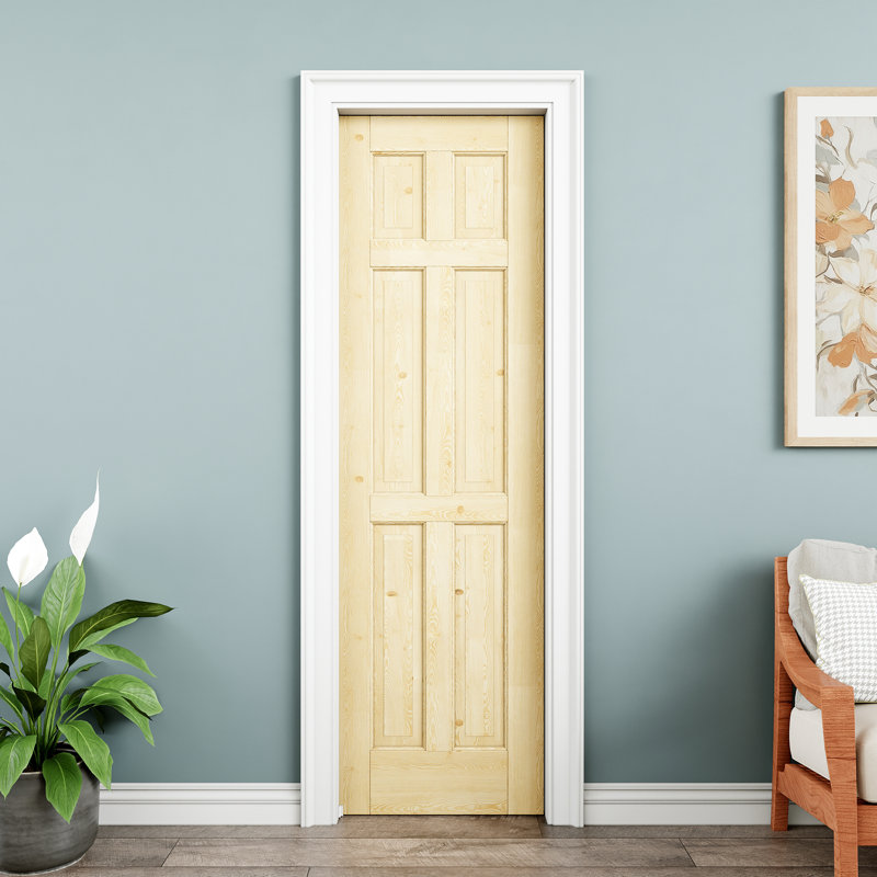 Porte intérieure en bois de pin 24 po x 80 po à 6 panneaux, pin naturel, peint et imperméable, comme portes de buanderie, portes de placard, portes de pièce