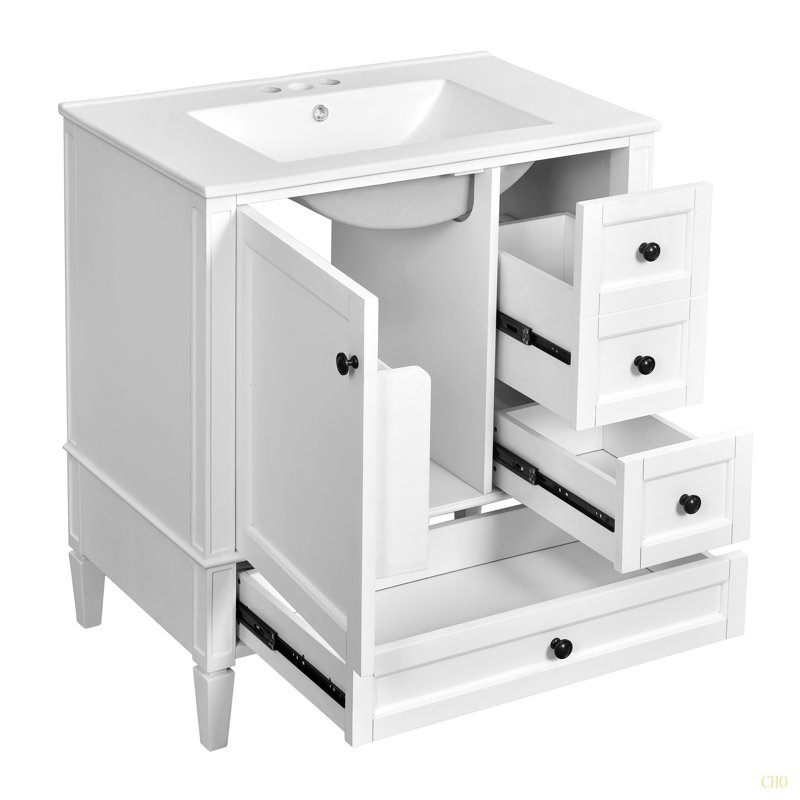 Meuble-lavabo moderne de 30 po avec lavabo en céramique, 3 tiroirs, meuble de rangement moderne en bois massif, idéal pour la maison