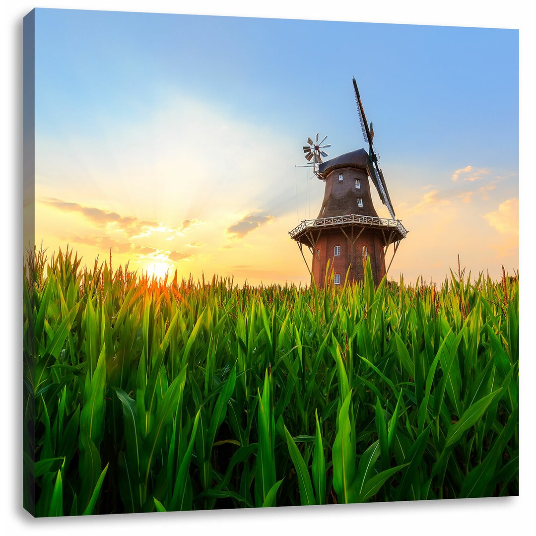 Leinwandbild Schöne Windmühle auf dem Feld