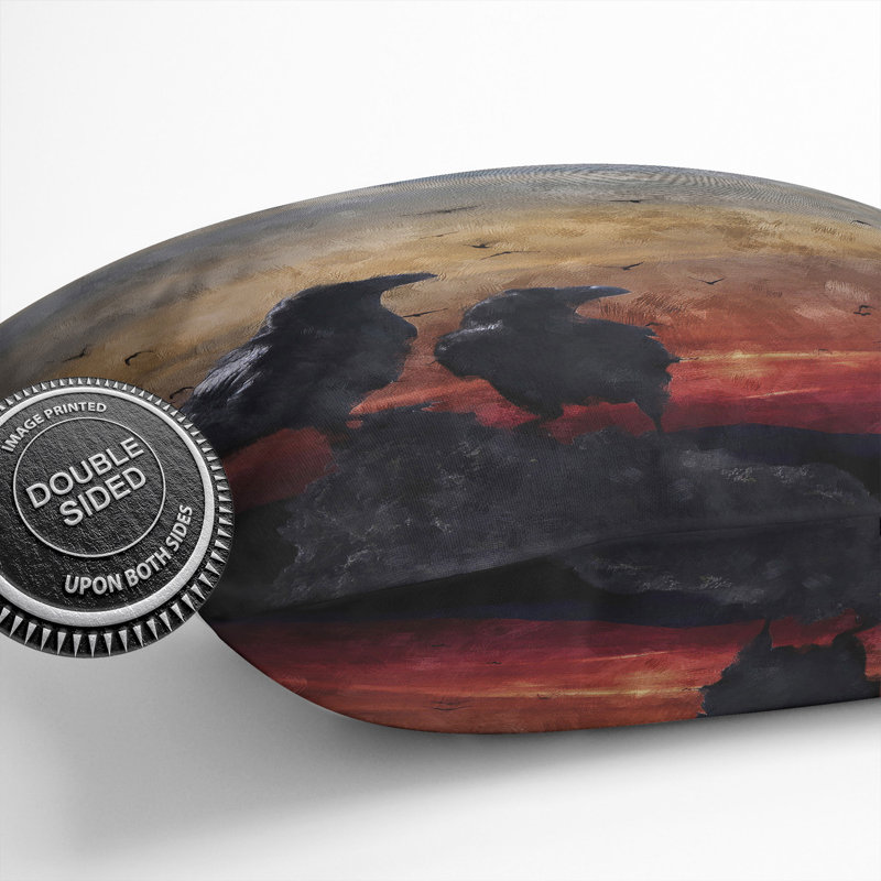 Crows At Sunset Painting Square Throw Cushion, 55cm H x 55cm W x 20cm D