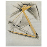 Hand Knotted Abstract Area Rug in Silver/Gray/Yellow