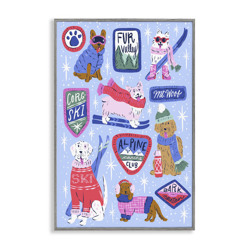 Giclée encadrée de chiens de ski d'hiver, conception par Krissy Mast, H 30 po x l 20 po, Estampe numérique Farmhouse