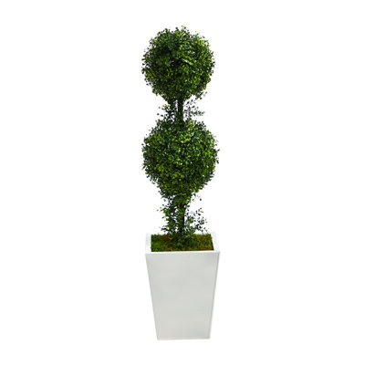 Faux Boxwood Topiary in Metal Planter