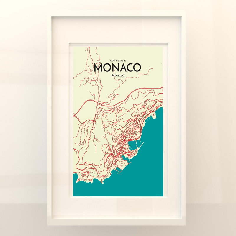 Monaco City Map In Tricolour - No Frame Print, 17cm H x 11cm W x 0.05cm D