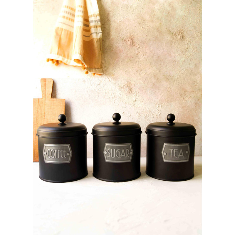 Metal Jar - Set of 3, Matte Black, 17cm H x 13cm W x 13cm D