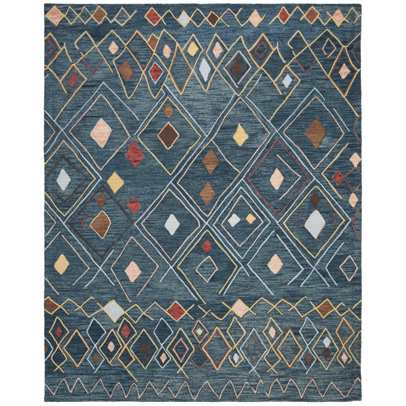 Tapis en laine et en coton crocheté à la main Renfrow, Rectangle 9 pi x 12 pi
