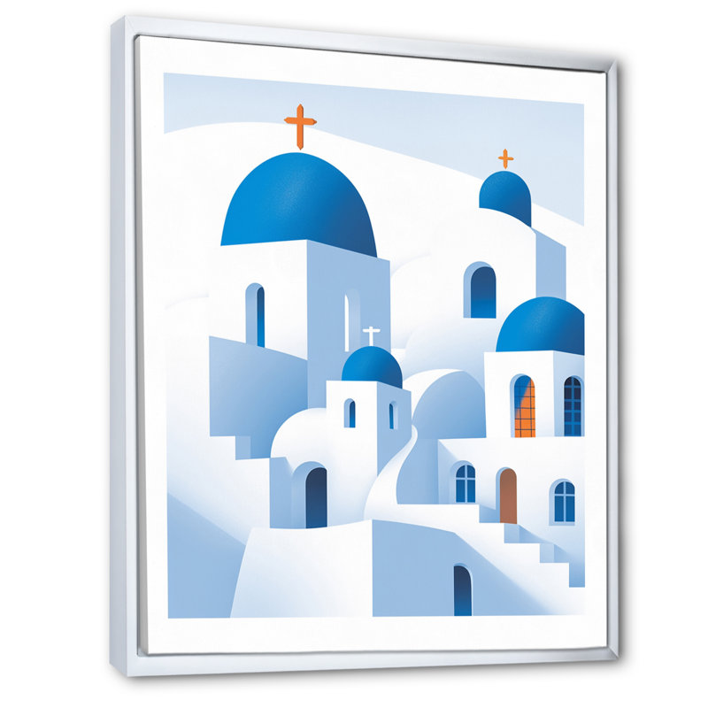 Décoration murale grecque Santorini Odyssey IV - Grèce, H 32 po x l 24 po x P 1 po, Cadre flottant blanc