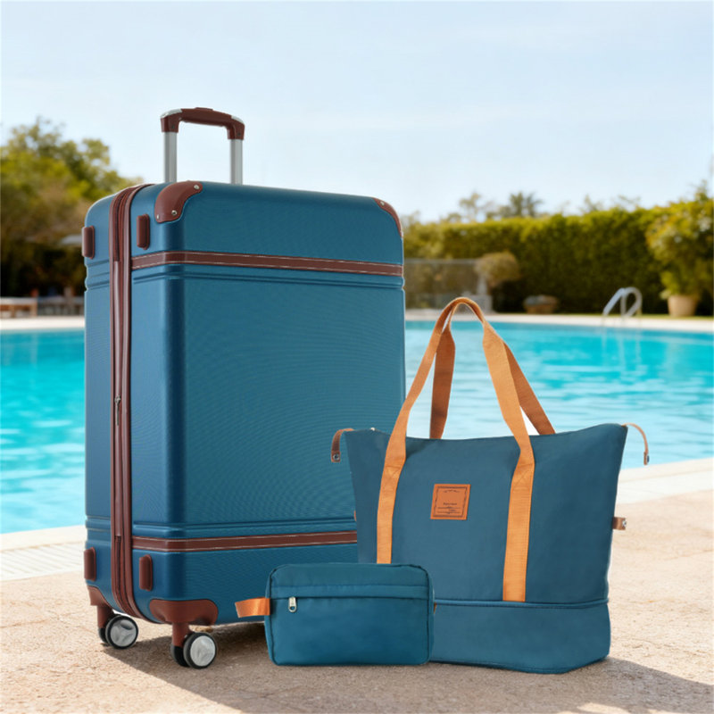 Ensembles de valises avec sacs Hardshell Valise légère à roulettes doubles avec verrou TSA, Blue
