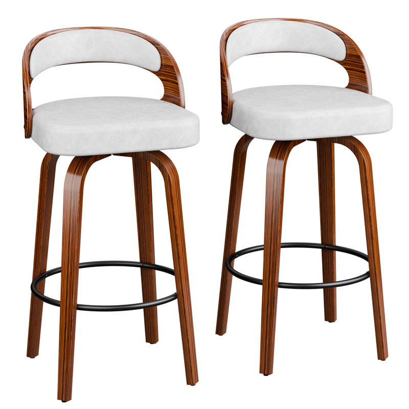 29.2'' Swivel Solid Wood Bar Stools Set Of 2, White, 2