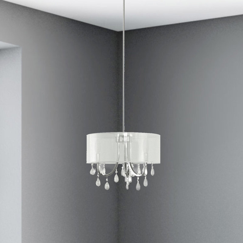 Luminaire suspendu tambour 3 lumières Devon, Blanc diaphane