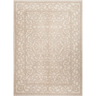 Tapis de zone en laine ivoire/brune 6 pi x 8 pi one-of-kind à la main noué la