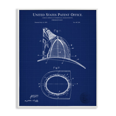 Fireman's Hat Blueprint Framed Giclee Art by Karl Hronek