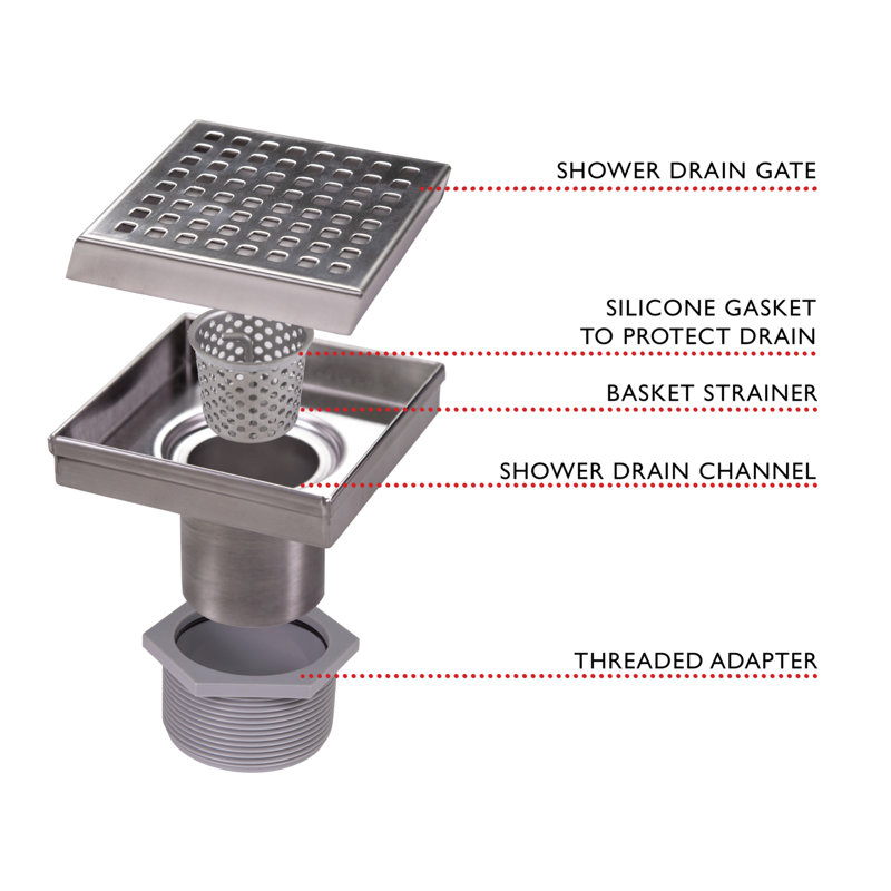 Stainless Steel 4" Square Modern Shower Drain