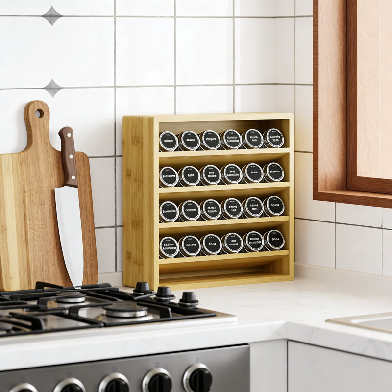 Étagère à épices en bambou à 4 niveaux pour armoire ou comptoir, étagère à assaisonnement autoportante pour garde-manger et armoire, solution de rangement peu encombrante