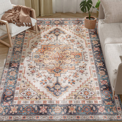 Tapis lavable, tapis d'intérieur vieilli rétro, couvre-plancher rétro pliable, tapis à imprimé floral pour le salon, la chambre à coucher, la salle à manger, brun fauve