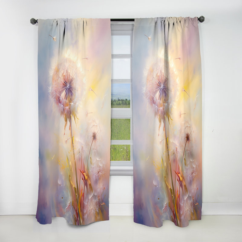 Rideau obscurcissant mauve à motif floral pissenlit romantique Impression III - 1 panneau, L 52 po x L 108 po