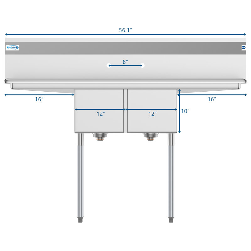 56.1'' L x 22'' W Silver Freestanding Service Sink