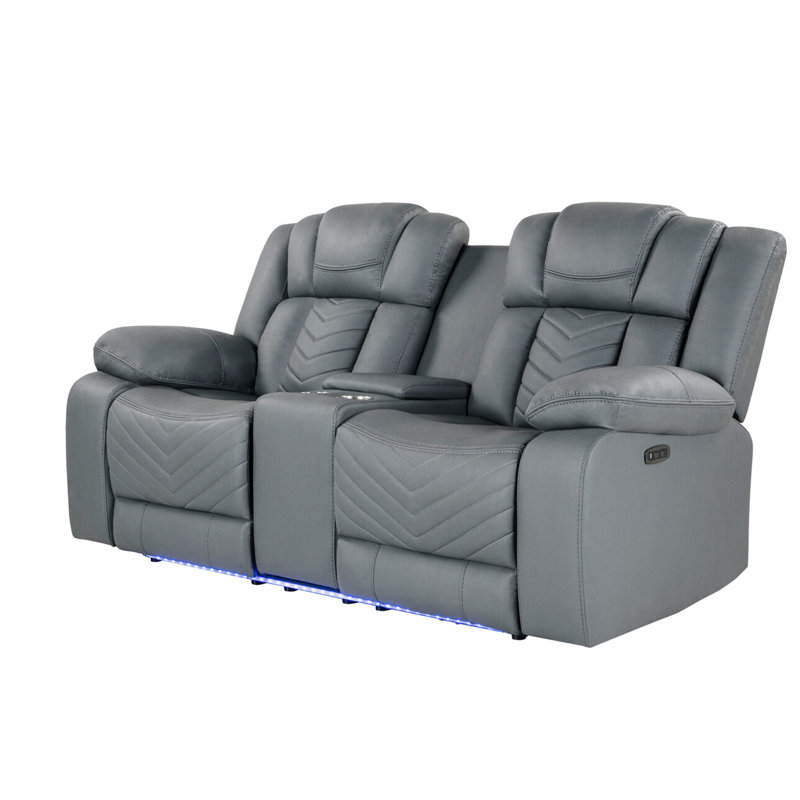 Console électrique, gris, 100%, DEL, console de rangement, porte-gobelets, prise de table rabattable, largeur de 37,38 po, tissu inclinable de 194,55 lb, poids du produit, hauteur de l'emballage de 27,5 po