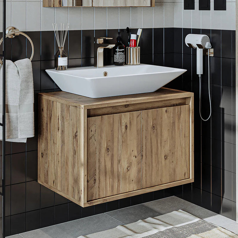Ruarie Bathroom Vanity Unit with Ceramic Washbasin 65cm,  Atlantic Oak