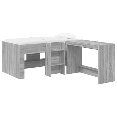 Kids'High Bed Frame with Desk Engineered Wood Modern Slatted Base