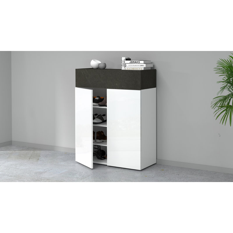 16 Pair Shoe Storage Cabinet, White/Grey