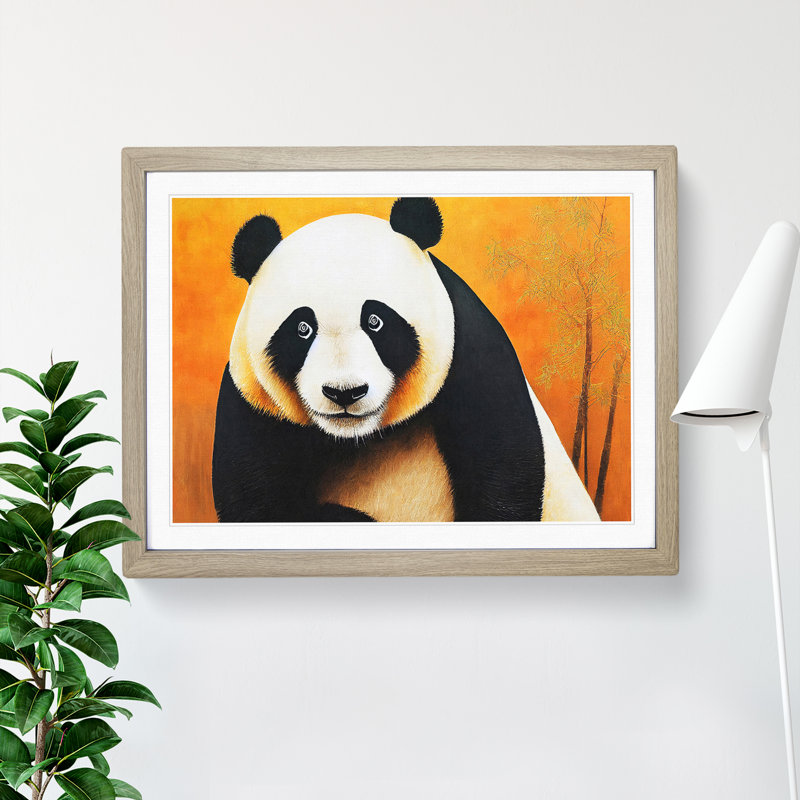 Adorable Panda - Single Picture Frame Print, Oak Framed, 34cm H x 46cm W x 2cm D