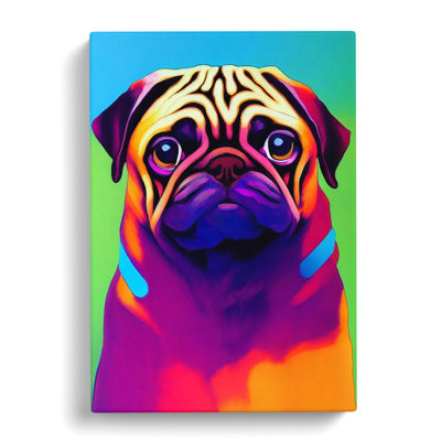 Cleitus Pug Dog Painting Color - Wrapped Canvas Print