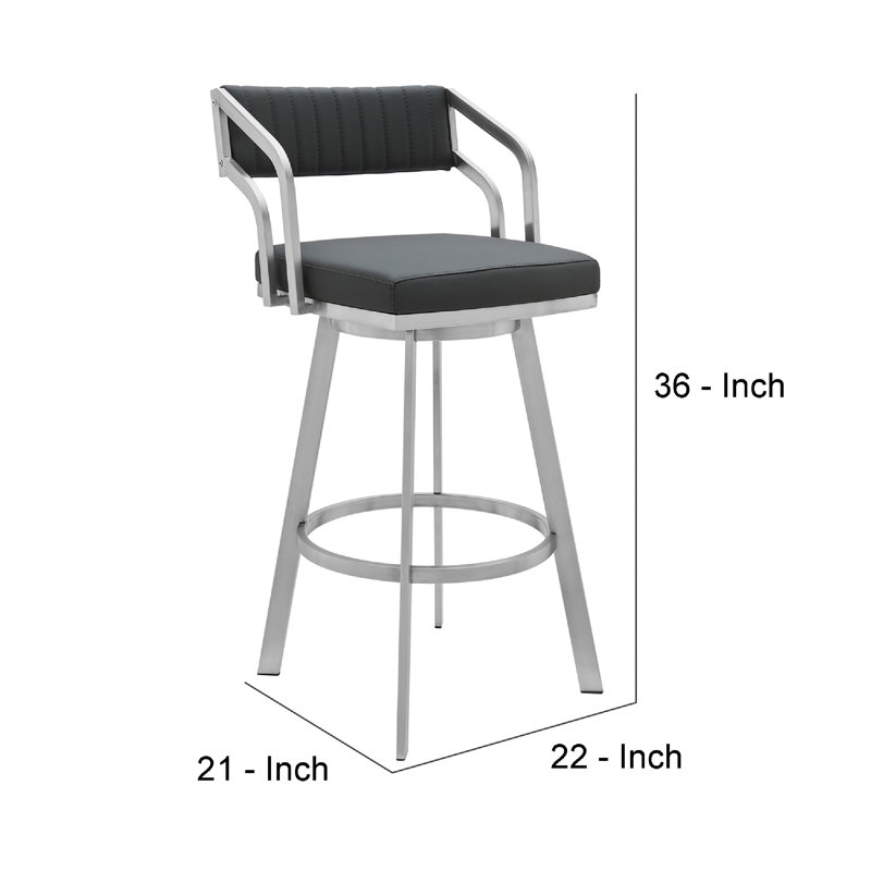 Atiksh Modern Swivel Counter or Bar Height Bar Stool with Footrest in Faux Leather and Metal, Gray, Black