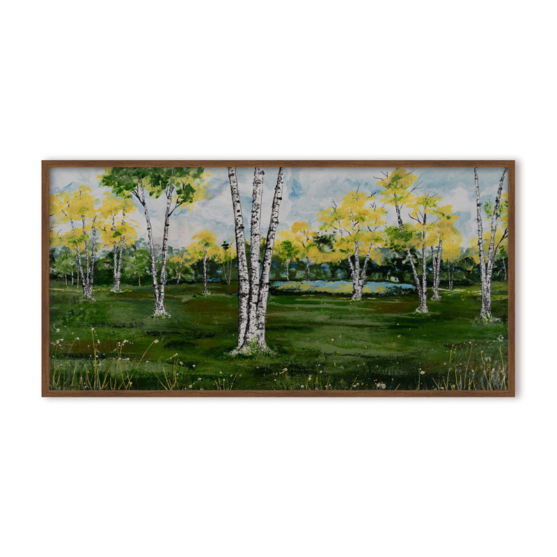 Nature Inspired "Summer Birchscape" Canvas Wall Art By , 12" H x 24" W, Framed Print, White