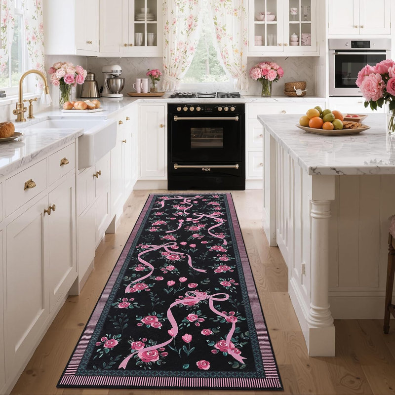 2x6 Non-Slip Hallway Runner, Soft Washable Coquette Purple Rug for Kitchen, Bedroom, & Nursery, Runner 2' x 6'