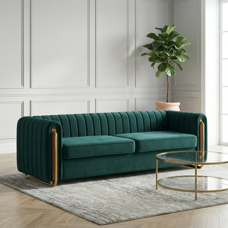 Canapé 84,4 po, Velours vert foncé
