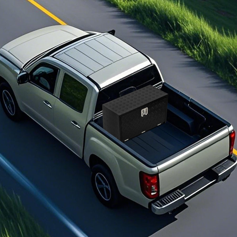 Boîte à outils robuste pour lit de camion en aluminium, boîte à outils imperméable pour dessous de caisse avec tablette coulissante, serrure et clés, poignée latérale