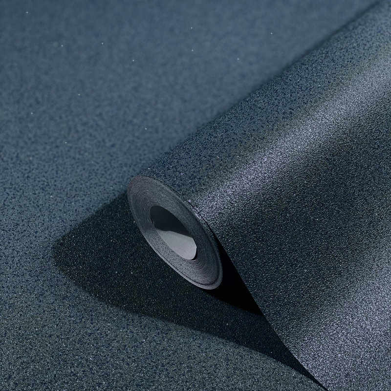 Textures Collection Plain Glitter Finish Wallpaper Roll, Navy