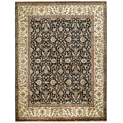 Tapis noir et doré de haute qualité noué à la main